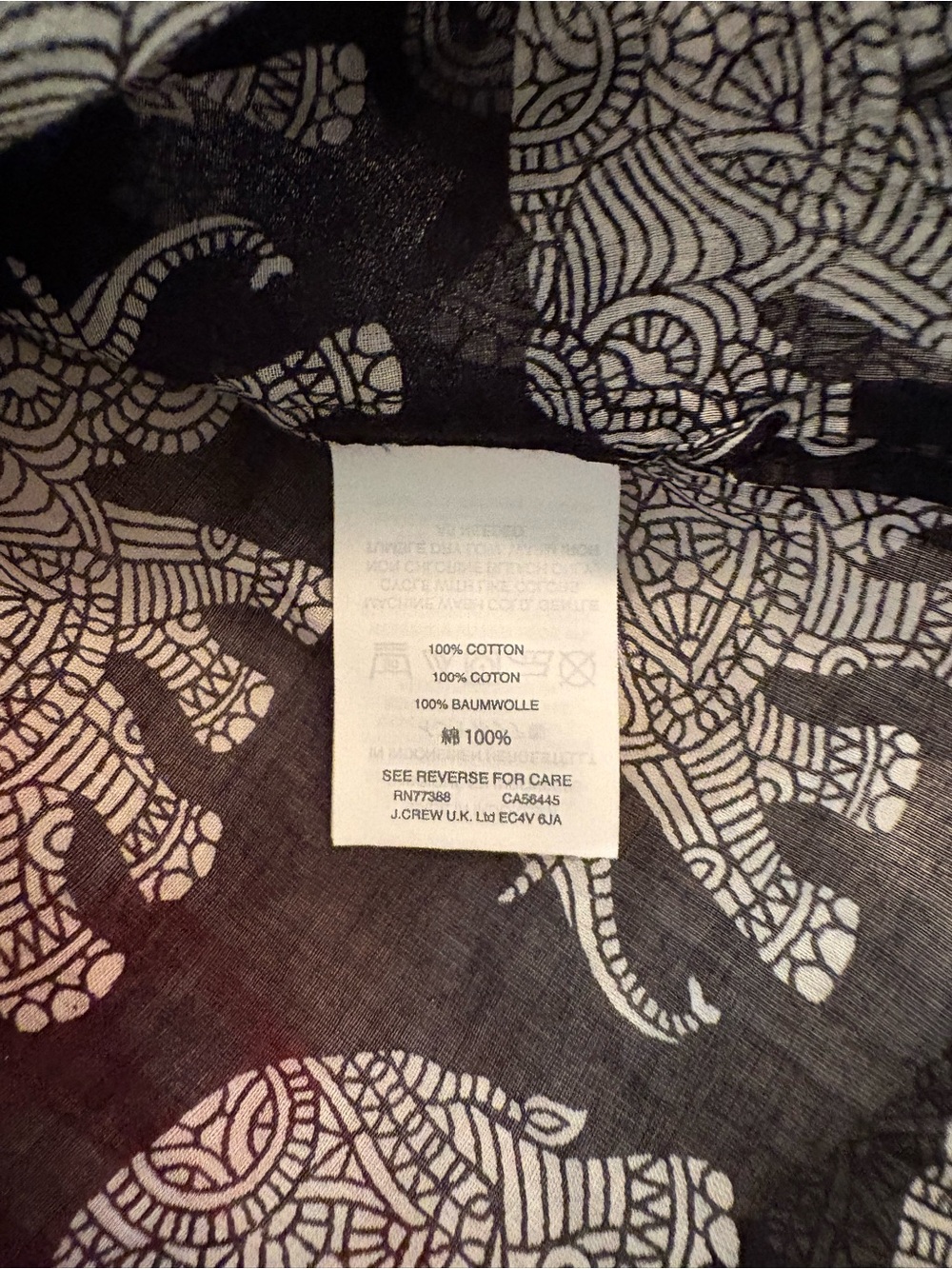 J CREW Black Elephant-Print V-Neck Tunic Cover Up Size Medium - Picture 3 of 4